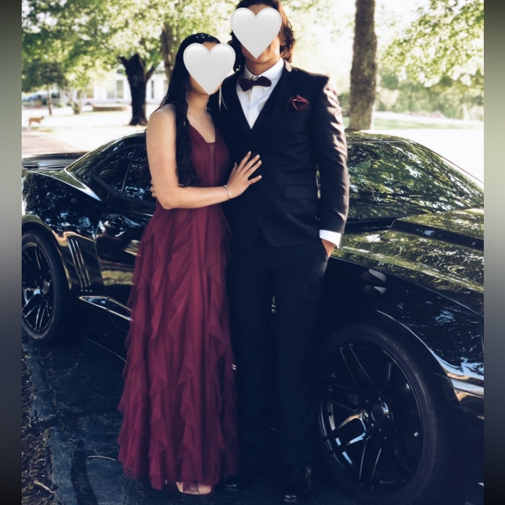 Burgundy tulle prom dress